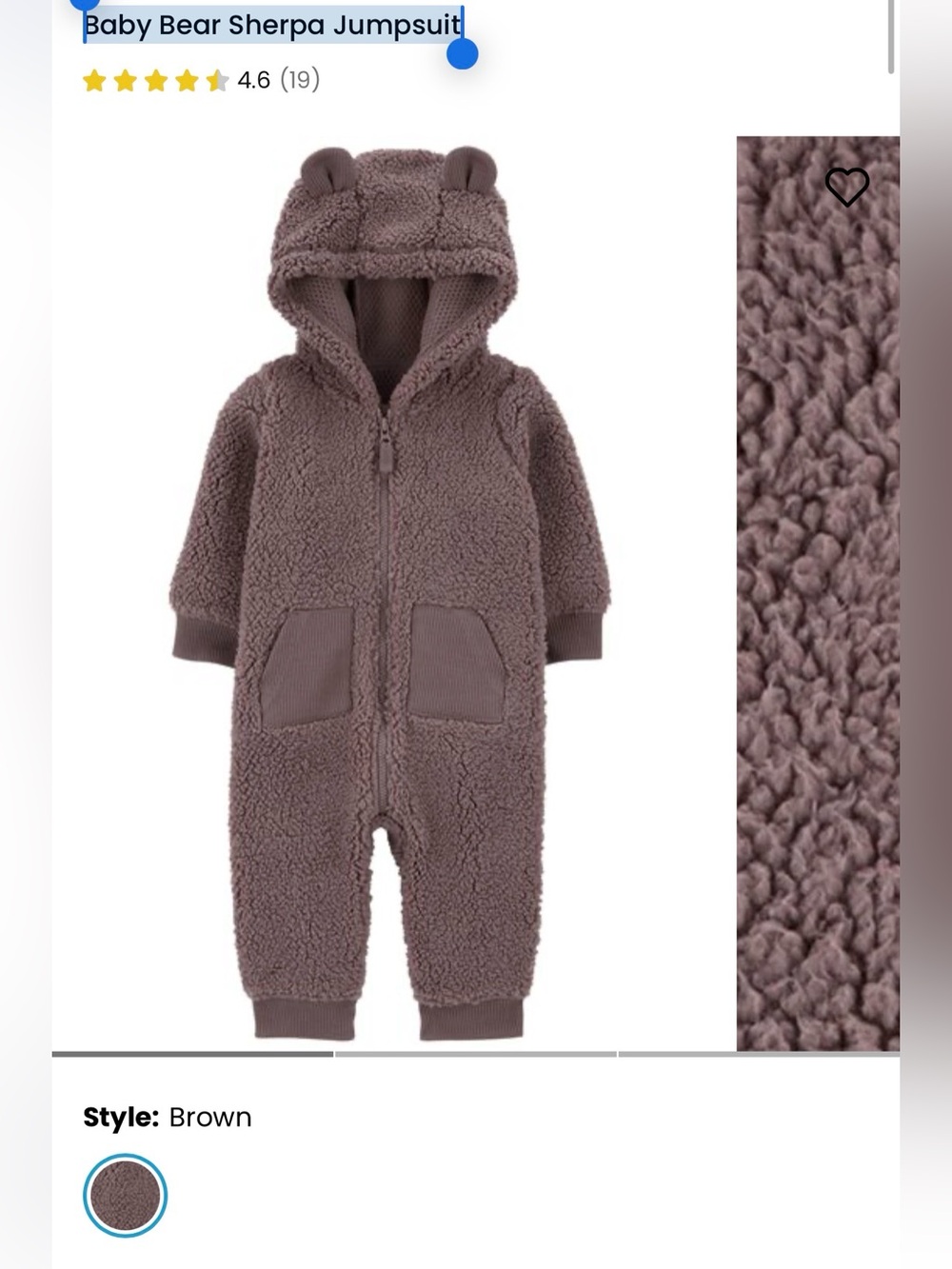 Carter’s baby bear sherpa jumpsuit